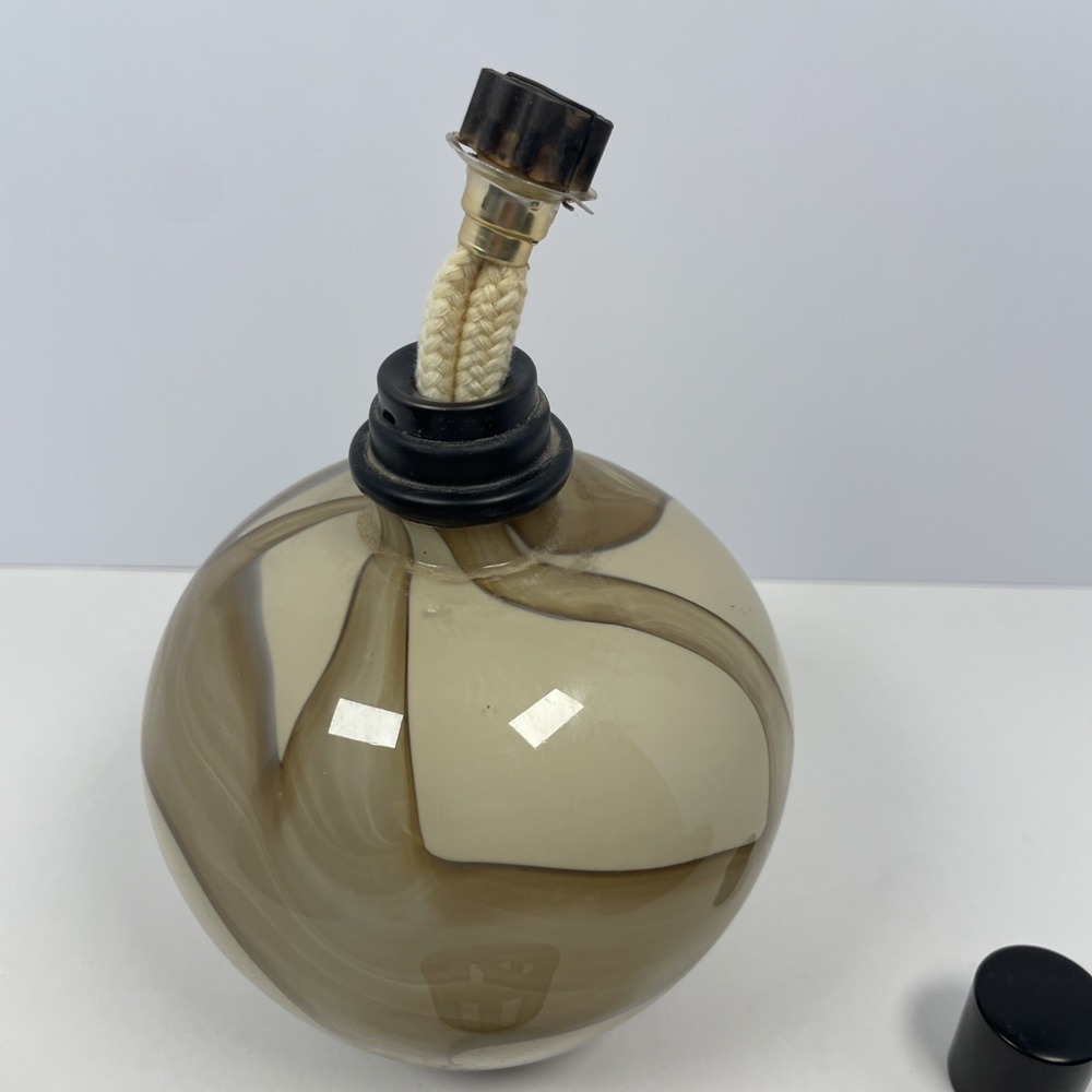 La Tee Da! Fragrance Lamp Glass Effusion Marble/Swirl Cream & Brown Diffuser 7" - Picture 3 of 5